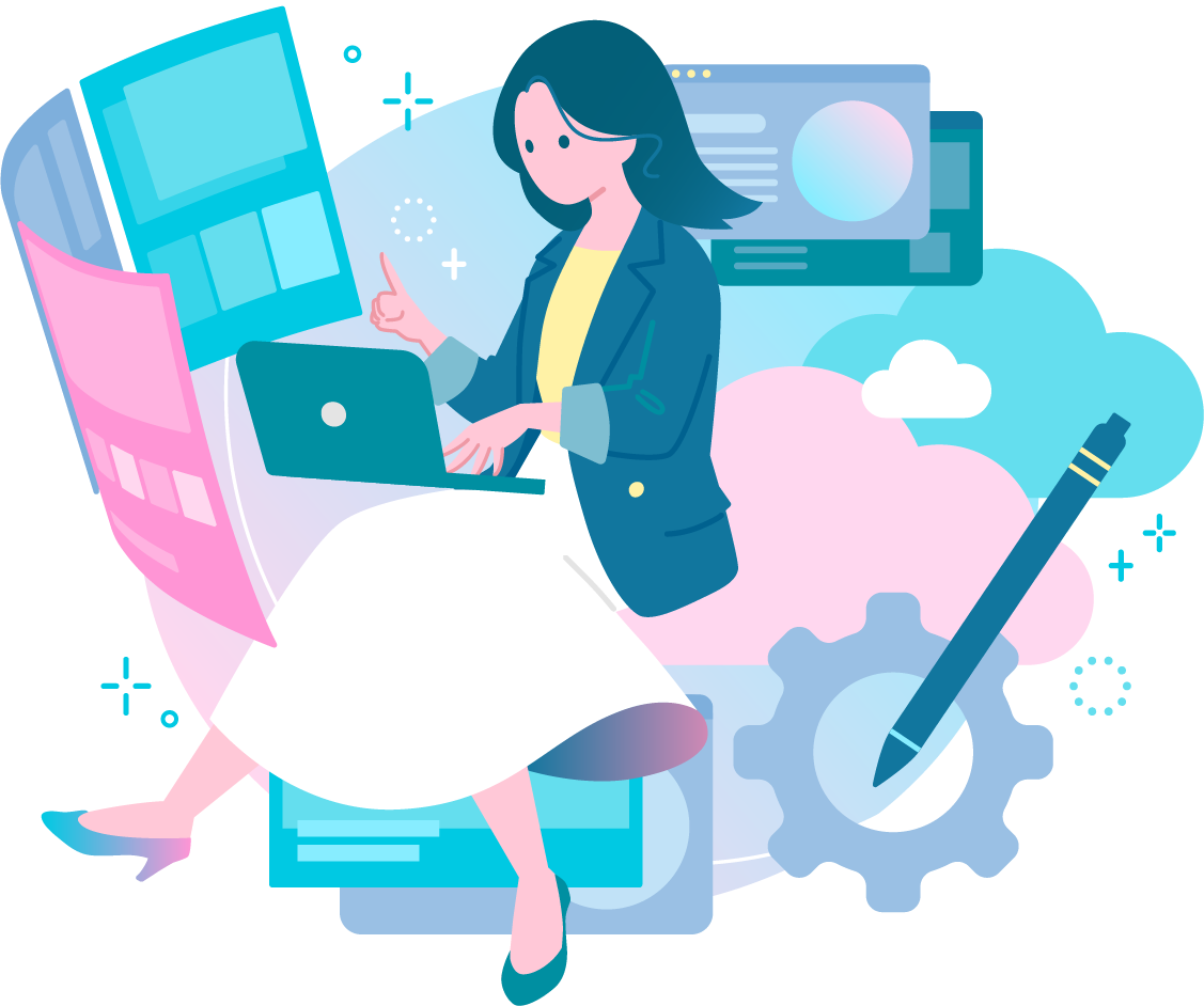 ポートフォリオサイトを作成する女性のイラスト